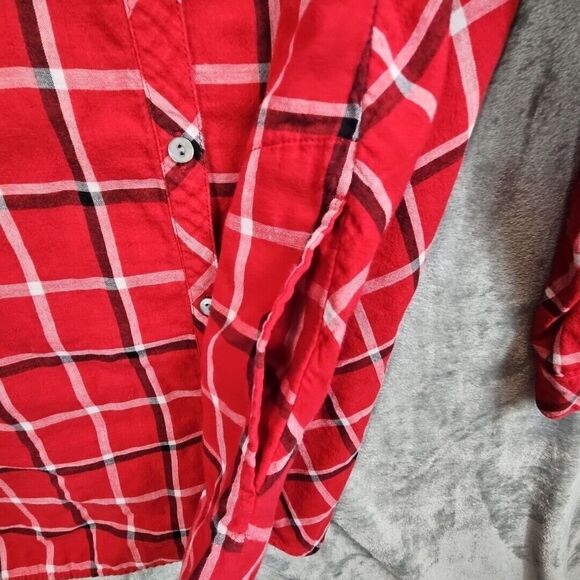 J Jill Blouse Womens L Long Sleeve Red Plaid Button Tunic Long Length Pockets - Picture 6 of 12